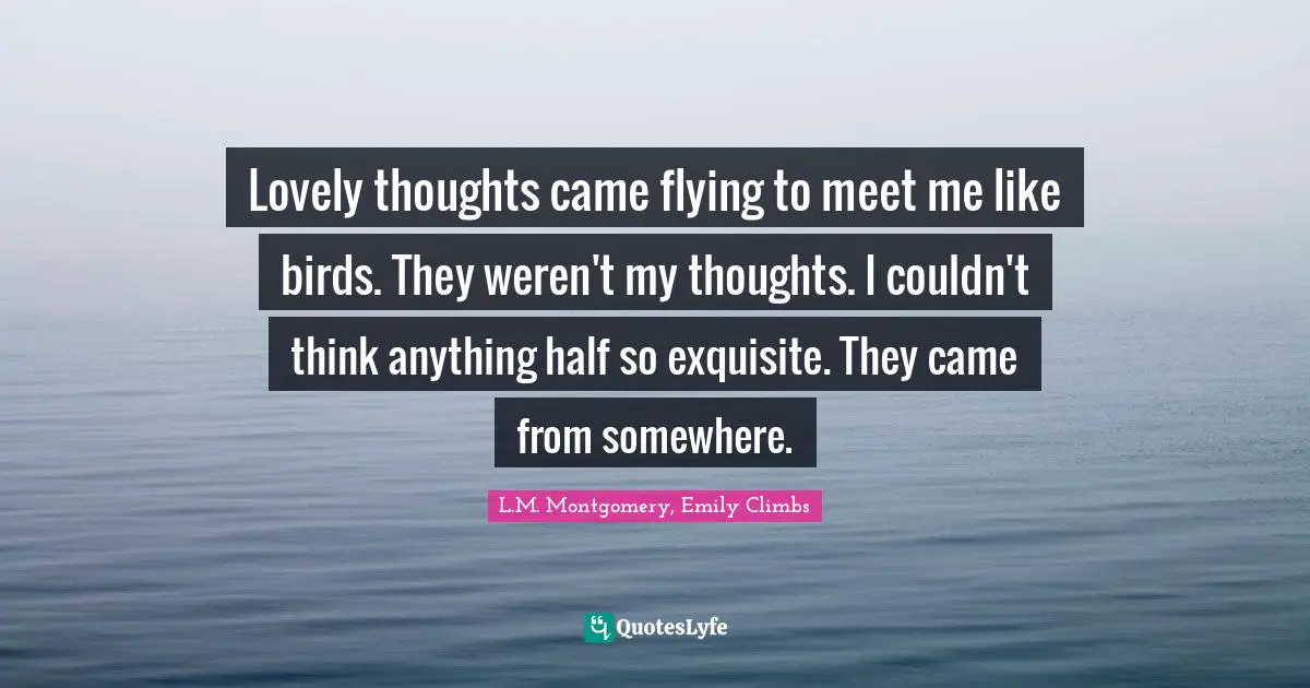 Lovely thoughts came flying to meet me like birds. They weren't my thoughts. I couldn't think anything half so exquisite. They came from somewhere.