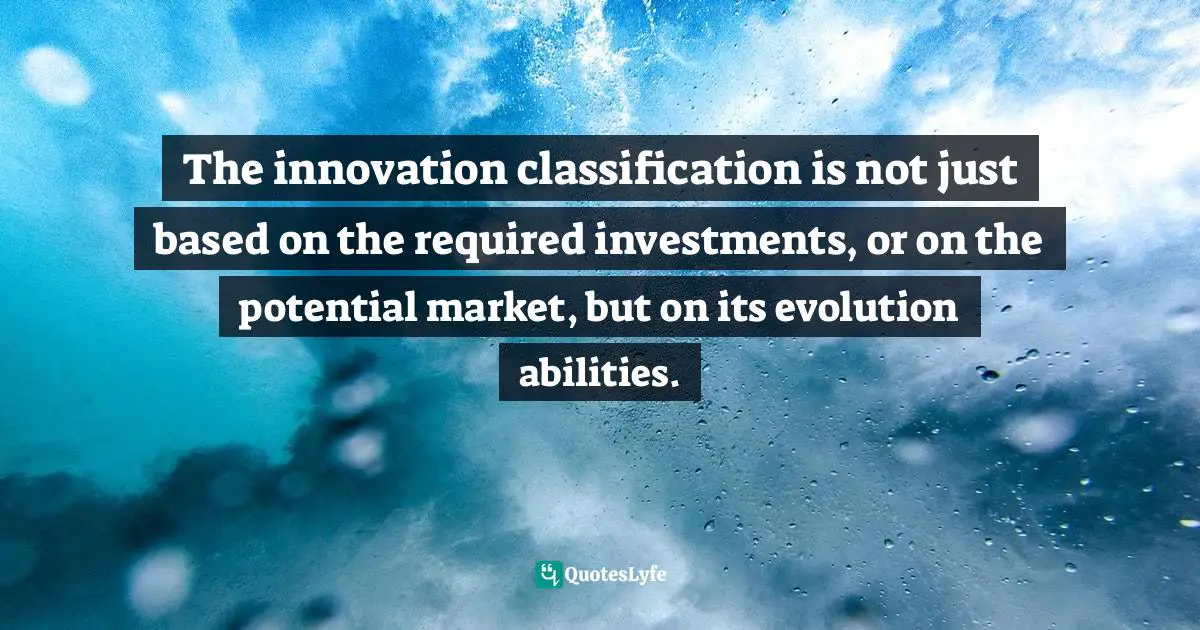 The innovation classification is not just based on the required investments, or on the potential market, but on its evolution abilities.