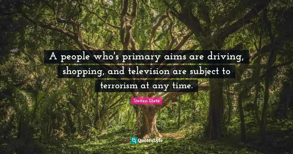 A people who's primary aims are driving, shopping, and television are subject to terrorism at any time.