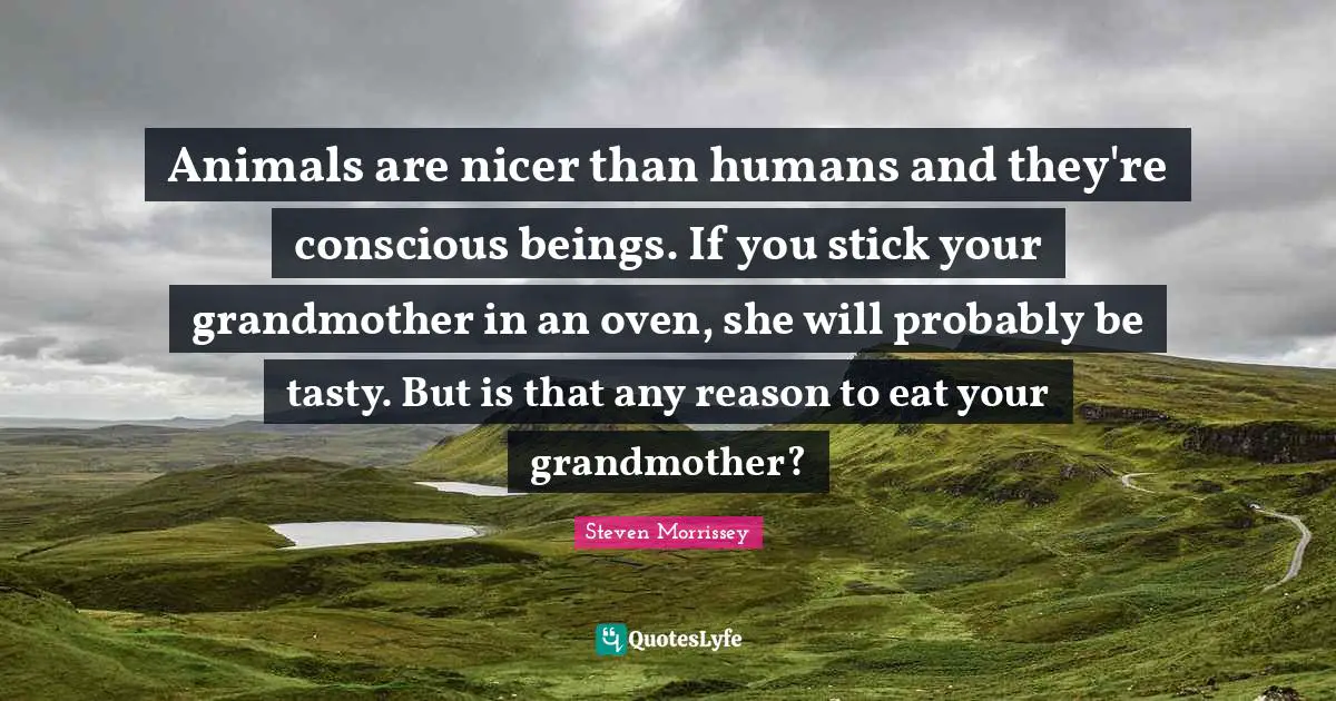 Animals are nicer than humans and they're conscious beings. If you stick your grandmother in an oven, she will probably be tasty. But is that any reason to eat your grandmother?