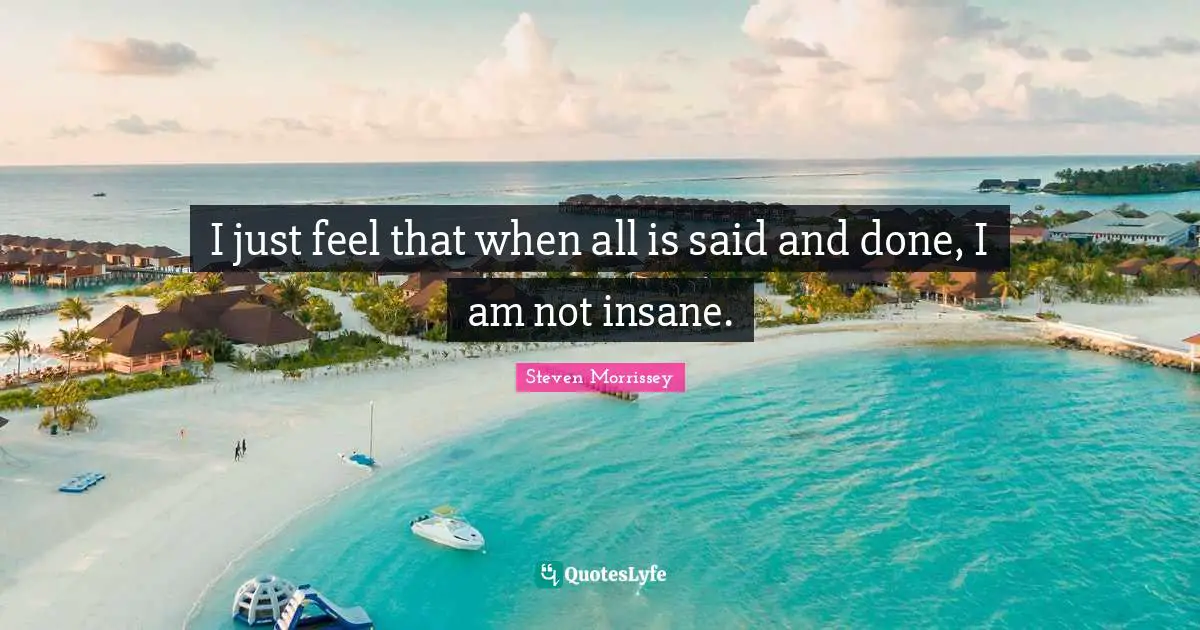 Said And Done Quotes: "I just feel that when all is said and done, I am not insane."