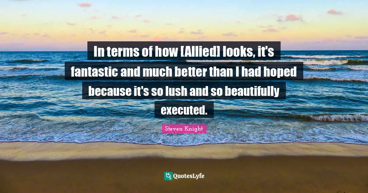 In terms of how [Allied] looks, it's fantastic and much better than I had hoped because it's so lush and so beautifully executed.