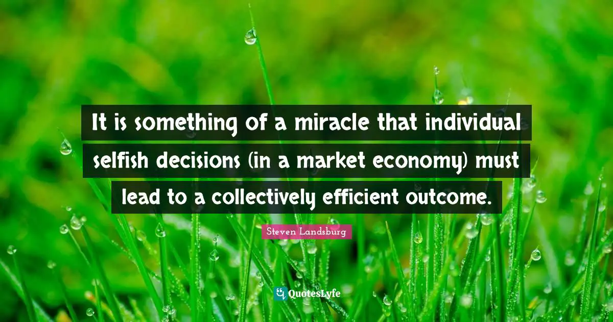 It is something of a miracle that individual selfish decisions (in a market economy) must lead to a collectively efficient outcome.