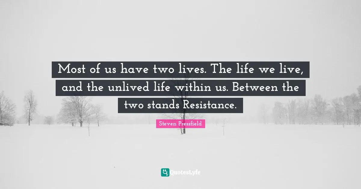 Most of us have two lives. The life we live, and the unlived life within us. Between the two stands Resistance.