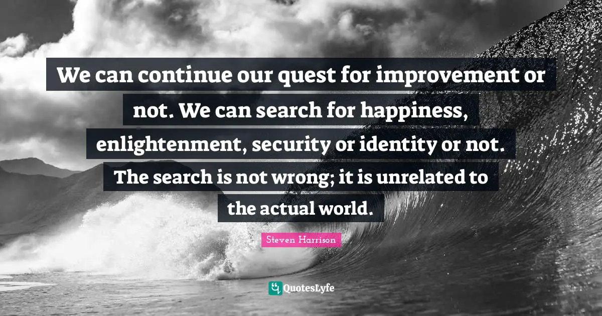 We can continue our quest for improvement or not. We can search for happiness, enlightenment, security or identity or not. The search is not wrong; it is unrelated to the actual world.
