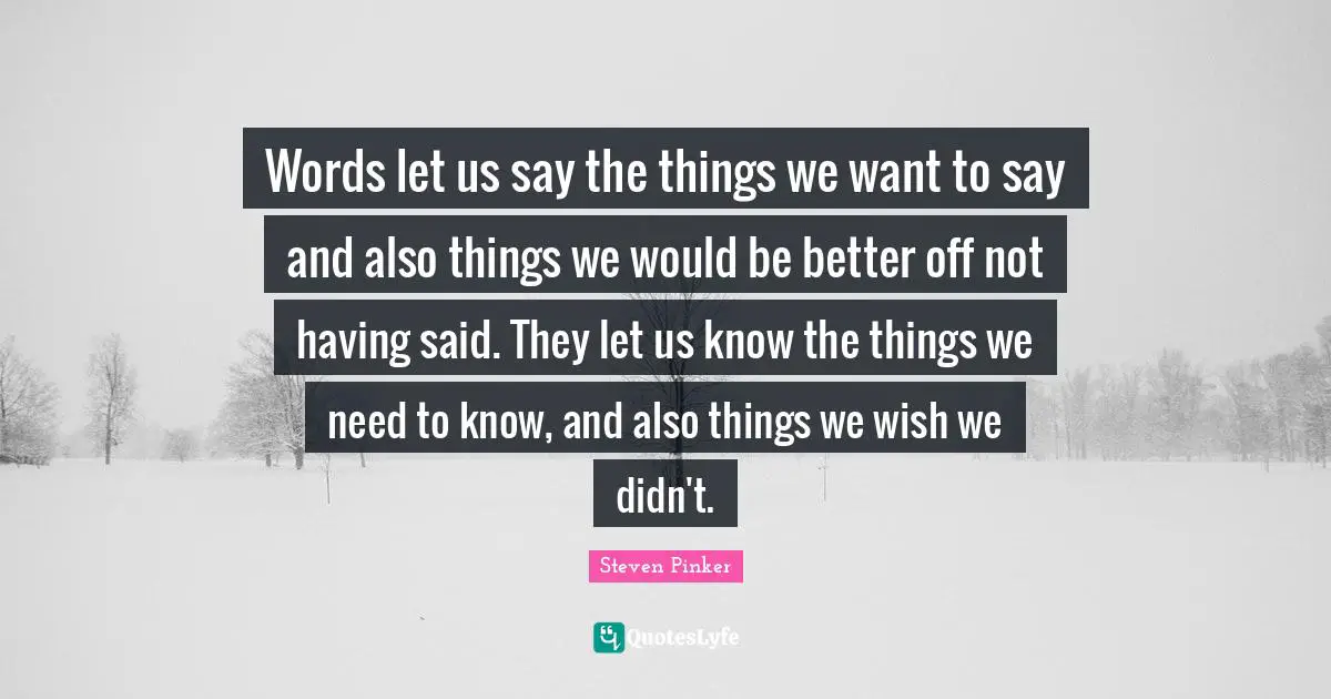 Words let us say the things we want to say and also things we would be better off not having said. They let us know the things we need to know, and also things we wish we didn't.