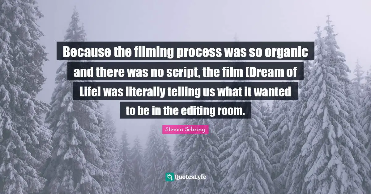Because the filming process was so organic and there was no script, the film [Dream of Life] was literally telling us what it wanted to be in the editing room.