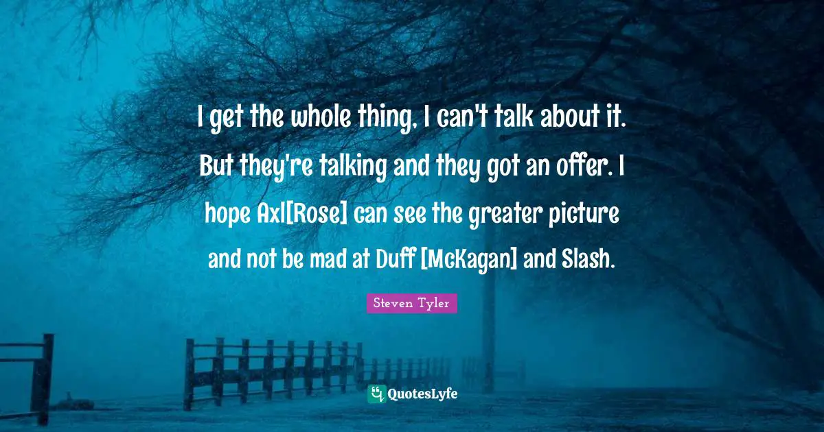 I get the whole thing, I can't talk about it. But they're talking and they got an offer. I hope Axl[Rose] can see the greater picture and not be mad at Duff [McKagan] and Slash.