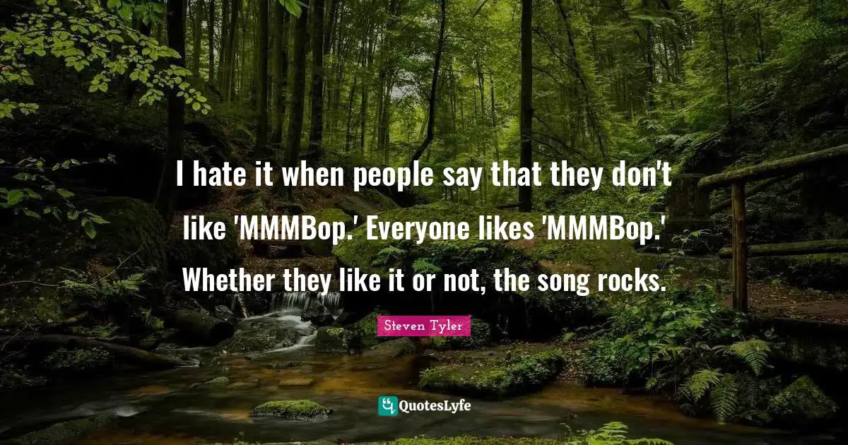 I hate it when people say that they don't like 'MMMBop.' Everyone likes 'MMMBop.' Whether they like it or not, the song rocks.