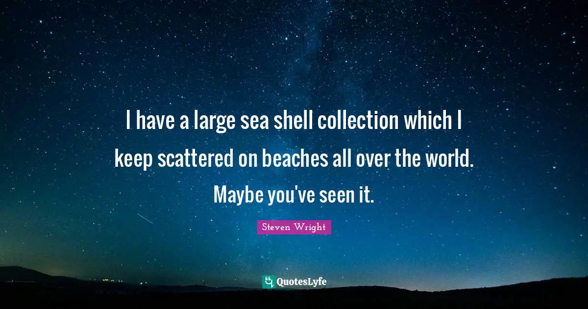 I have a large sea shell collection which I keep scattered on beaches all over the world. Maybe you've seen it.