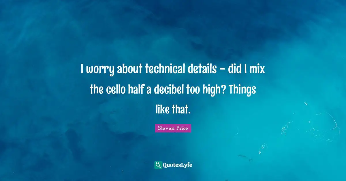 I worry about technical details - did I mix the cello half a decibel too high? Things like that.