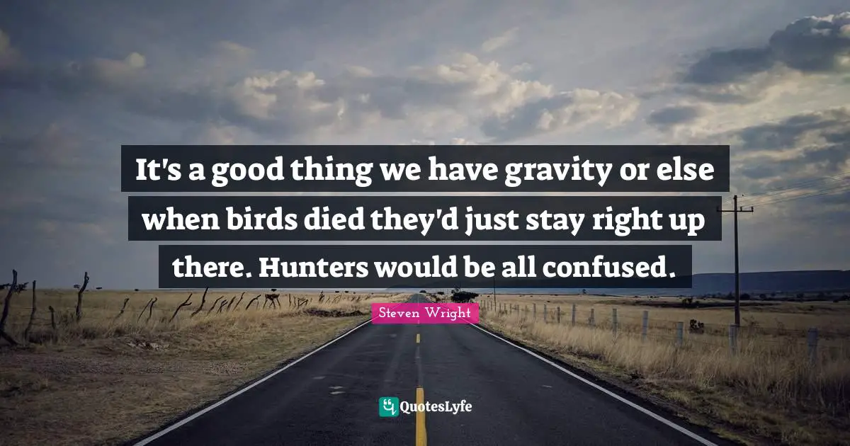 It's a good thing we have gravity or else when birds died they'd just stay right up there. Hunters would be all confused.