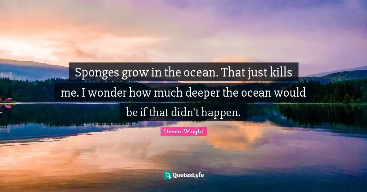 Steven Wright Quotes: Sponges grow in the ocean. That just kills me. I wonder how much deeper the ocean would be if that didn't happen.