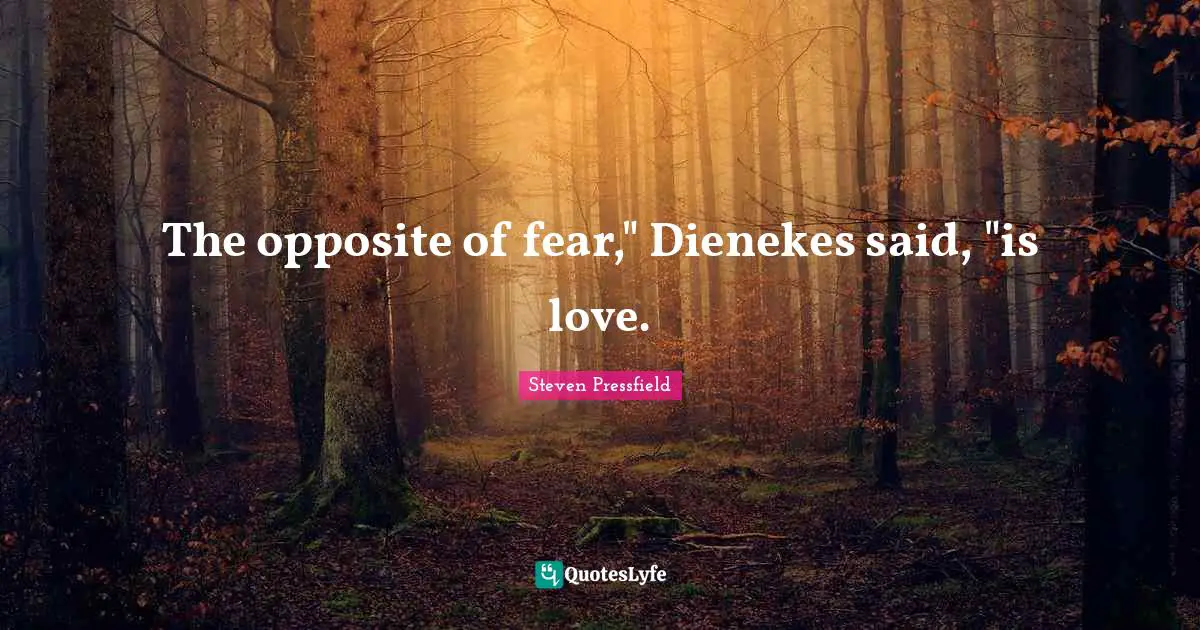 The opposite of fear," Dienekes said, "is love.