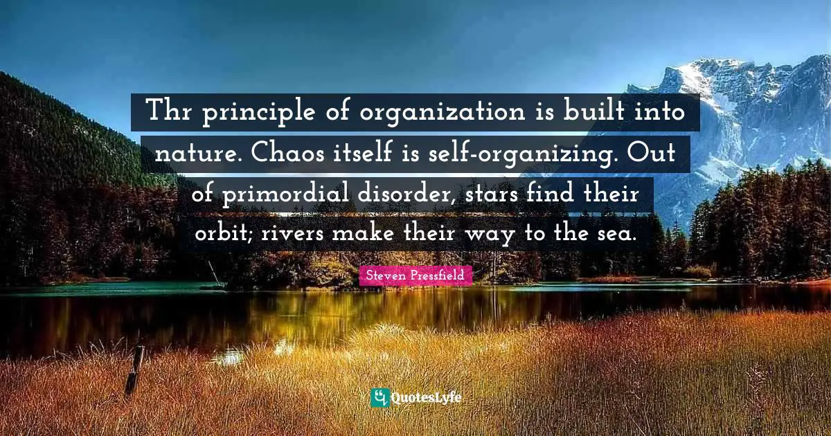 Thr principle of organization is built into nature. Chaos itself is self-organizing. Out of primordial disorder, stars find their orbit; rivers make their way to the sea.