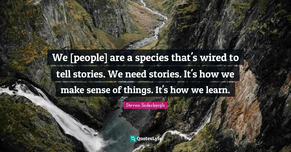 We [people] are a species that's wired to tell stories. We need stories. It's how we make sense of things. It's how we learn.