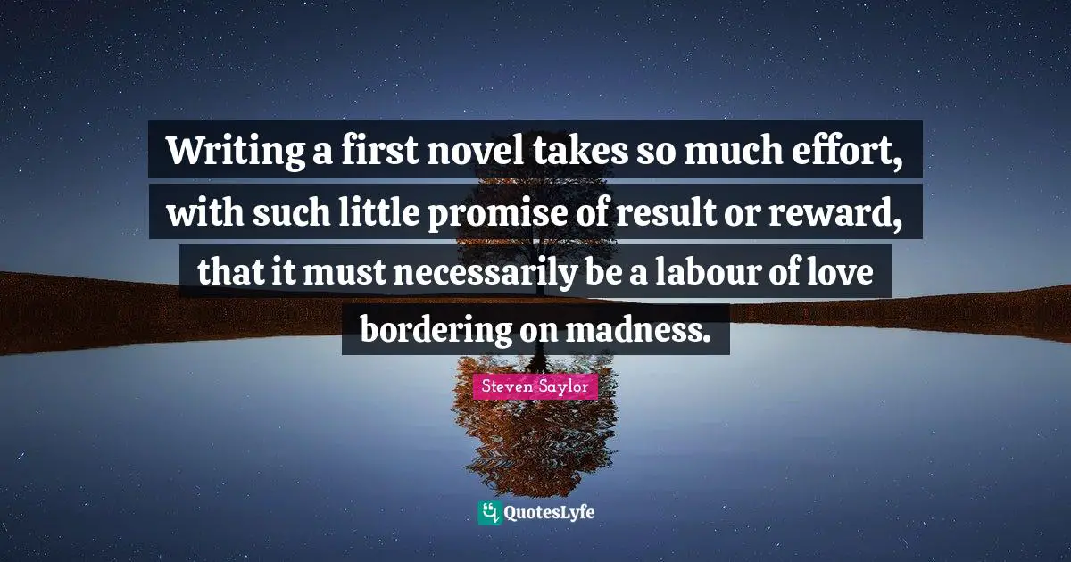 Writing a first novel takes so much effort, with such little promise of result or reward, that it must necessarily be a labour of love bordering on madness.