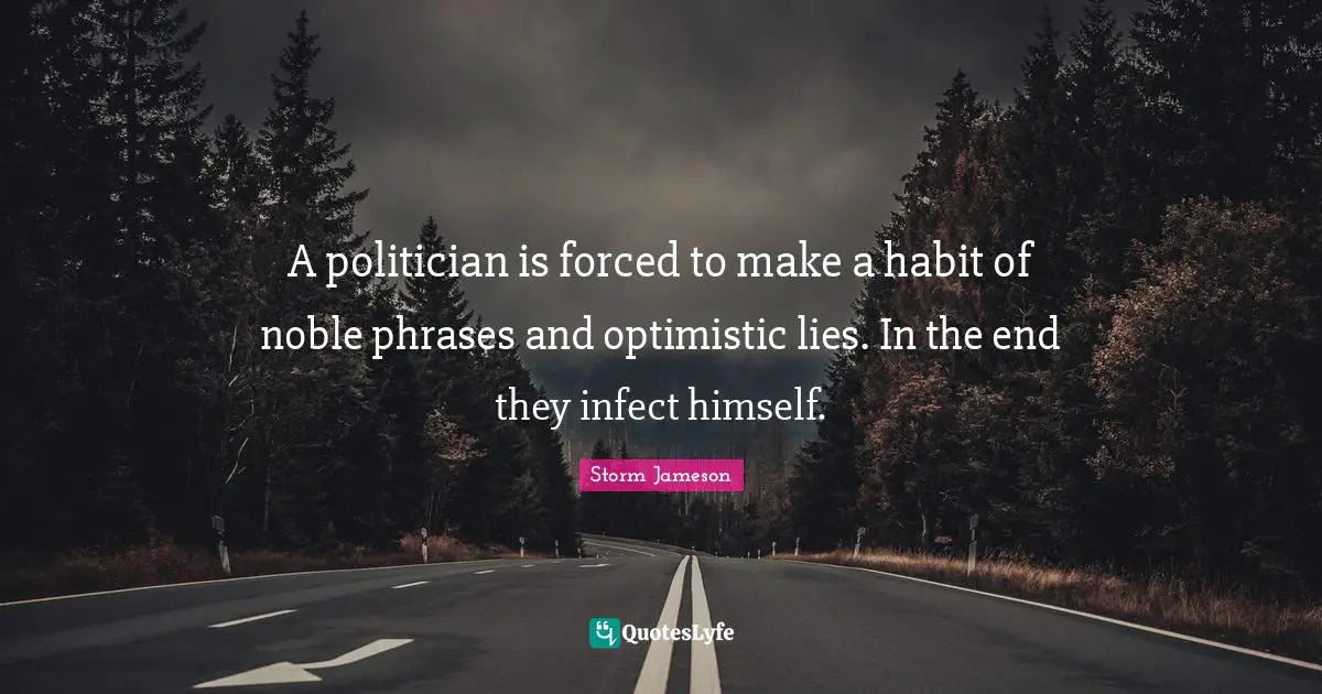A politician is forced to make a habit of noble phrases and optimistic lies. In the end they infect himself.