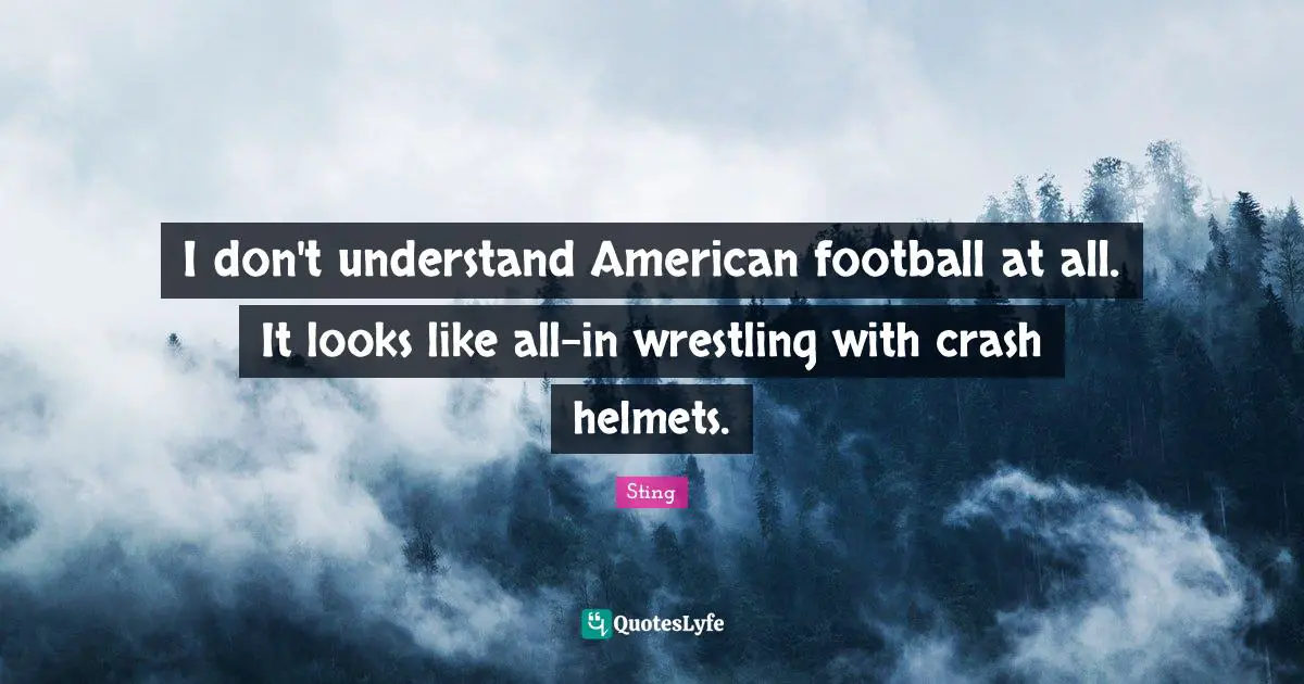 I don't understand American football at all. It looks like all-in wrestling with crash helmets.