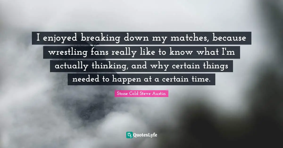 I enjoyed breaking down my matches, because wrestling fans really like to know what I'm actually thinking, and why certain things needed to happen at a certain time.