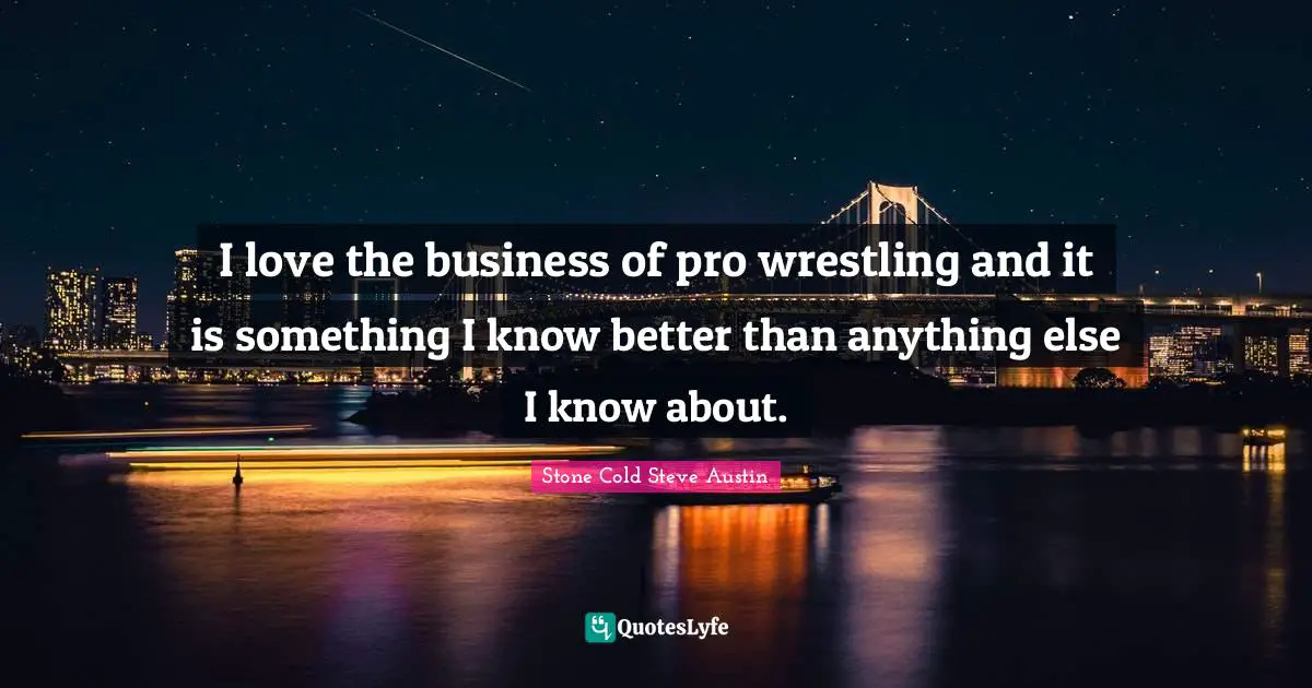 Stone Cold Steve Austin Quotes: I love the business of pro wrestling and it is something I know better than anything else I know about.