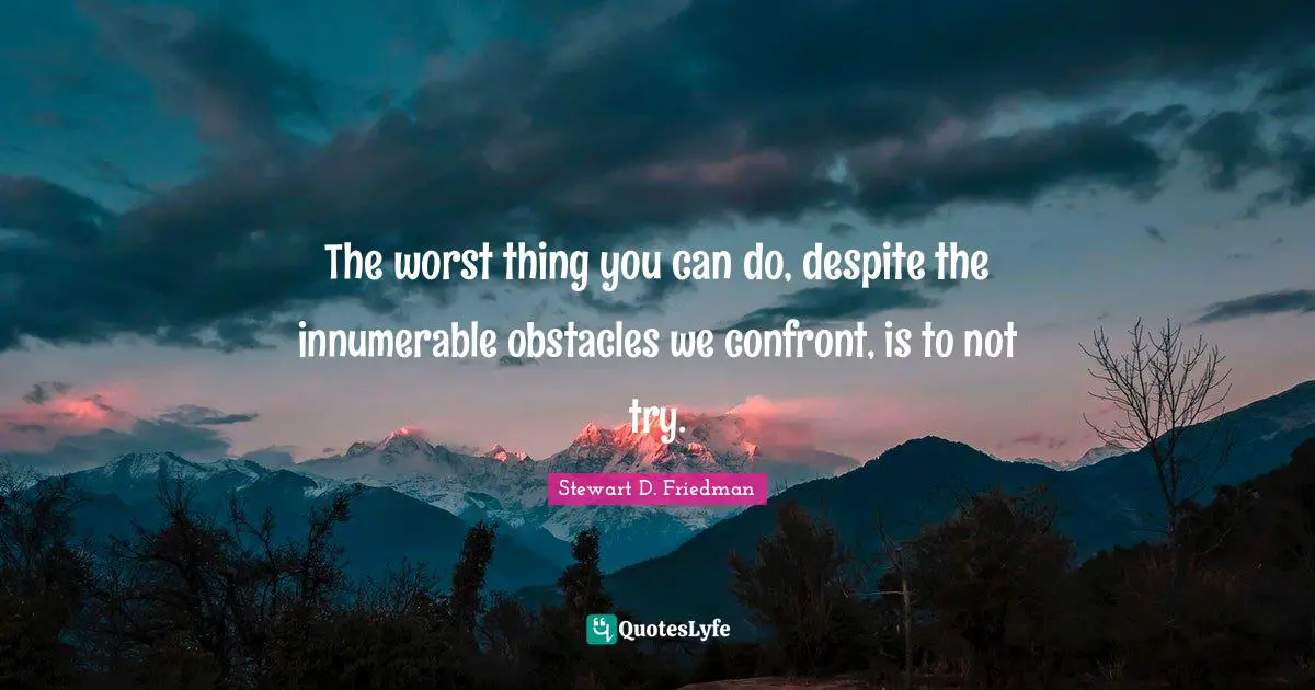 The worst thing you can do, despite the innumerable obstacles we confront, is to not try.