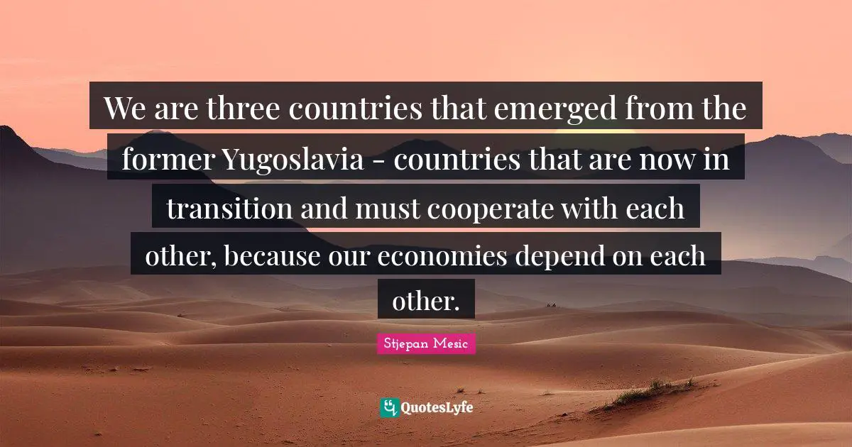 We are three countries that emerged from the former Yugoslavia - countries that are now in transition and must cooperate with each other, because our economies depend on each other.