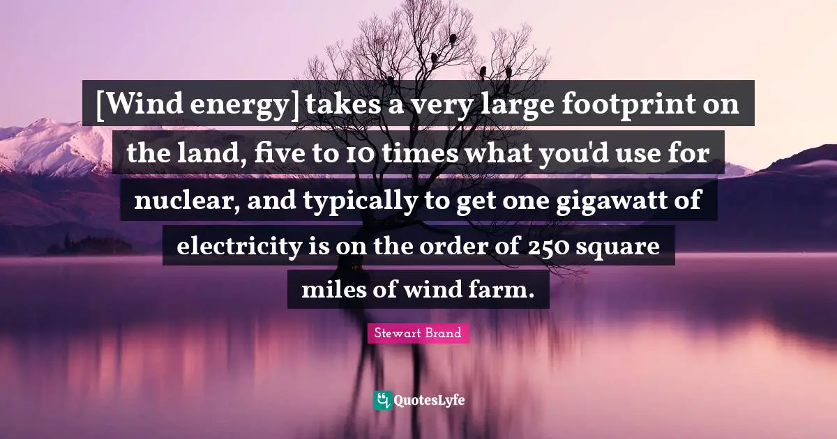 [Wind energy] takes a very large footprint on the land, five to 10 times what you'd use for nuclear, and typically to get one gigawatt of electricity is on the order of 250 square miles of wind farm.