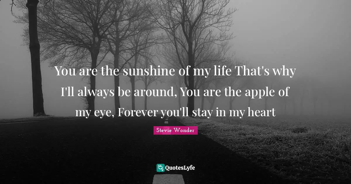 M.L. Wonder Quotes: "You are the sunshine of my life That's why I'll always be around, You are the apple of my eye, Forever you'll stay in my heart"