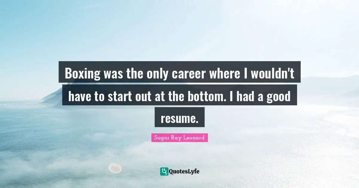 Boxing was the only career where I wouldn't have to start out at the bottom. I had a good resume.