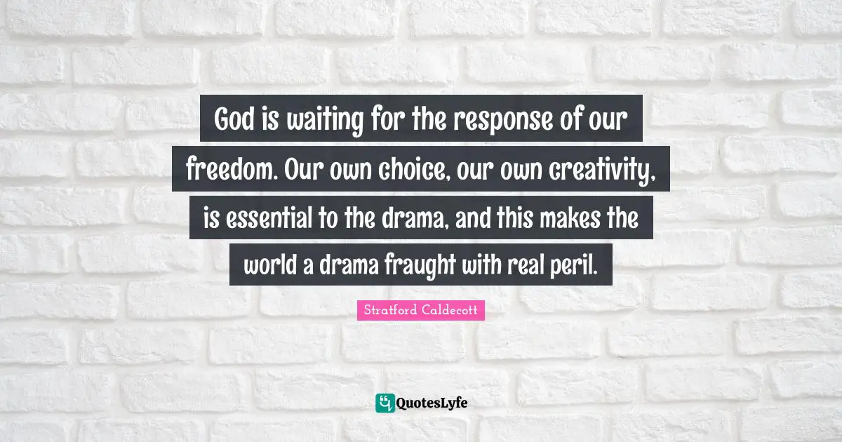 God is waiting for the response of our freedom. Our own choice, our own creativity, is essential to the drama, and this makes the world a drama fraught with real peril.