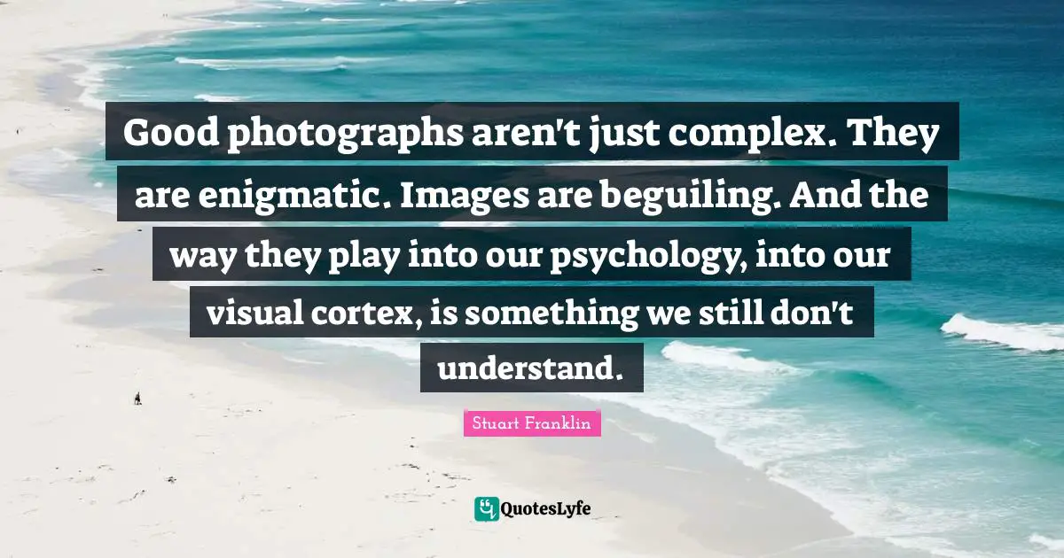 Good photographs aren't just complex. They are enigmatic. Images are beguiling. And the way they play into our psychology, into our visual cortex, is something we still don't understand.