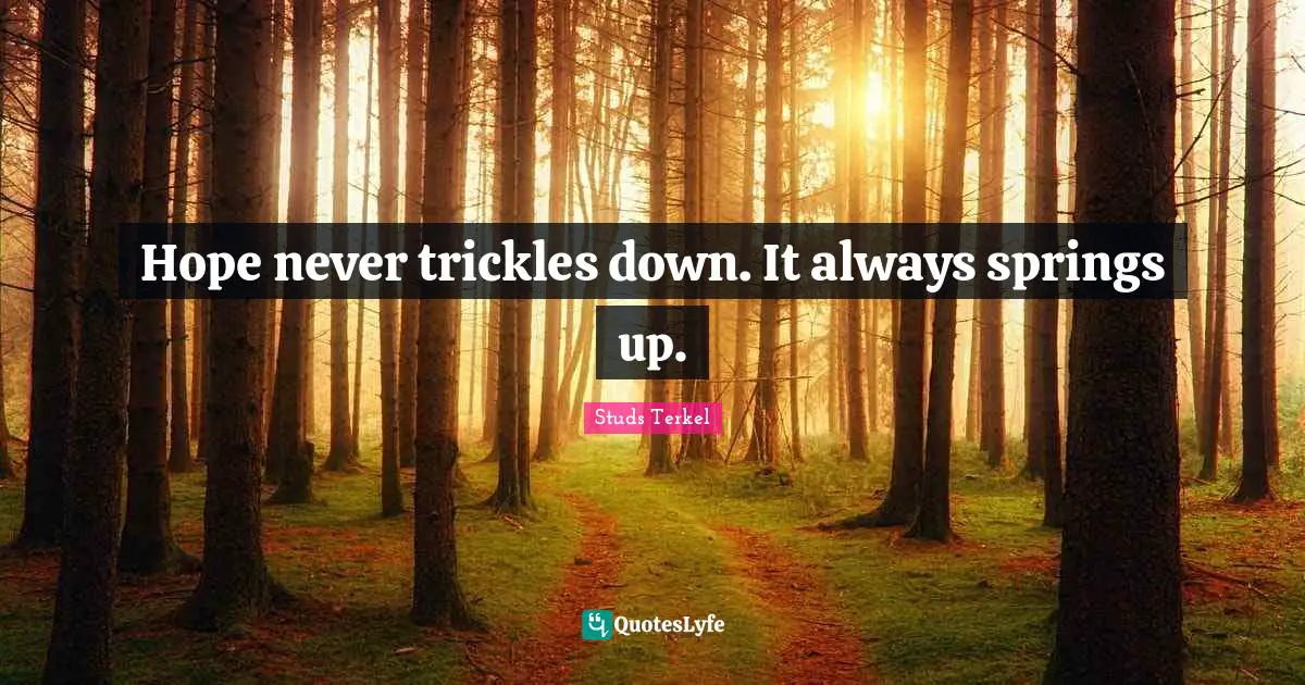 Hope never trickles down. It always springs up.
