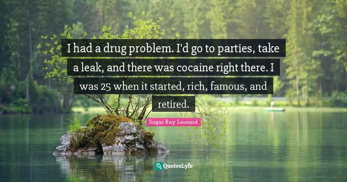 I had a drug problem. I'd go to parties, take a leak, and there was cocaine right there. I was 25 when it started, rich, famous, and retired.