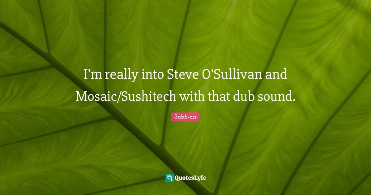 Mosaics Quotes: "I'm really into Steve O'Sullivan and Mosaic/Sushitech with that dub sound."