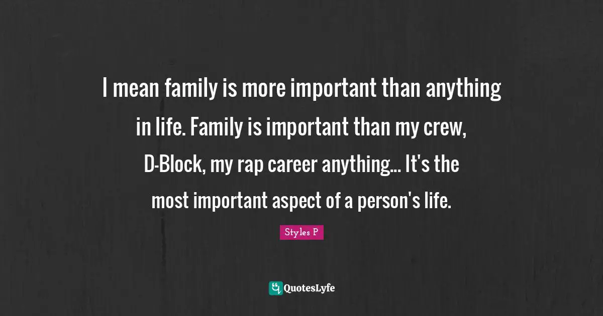 I mean family is more important than anything in life. Family is important than my crew, D-Block, my rap career anything... It's the most important aspect of a person's life.
