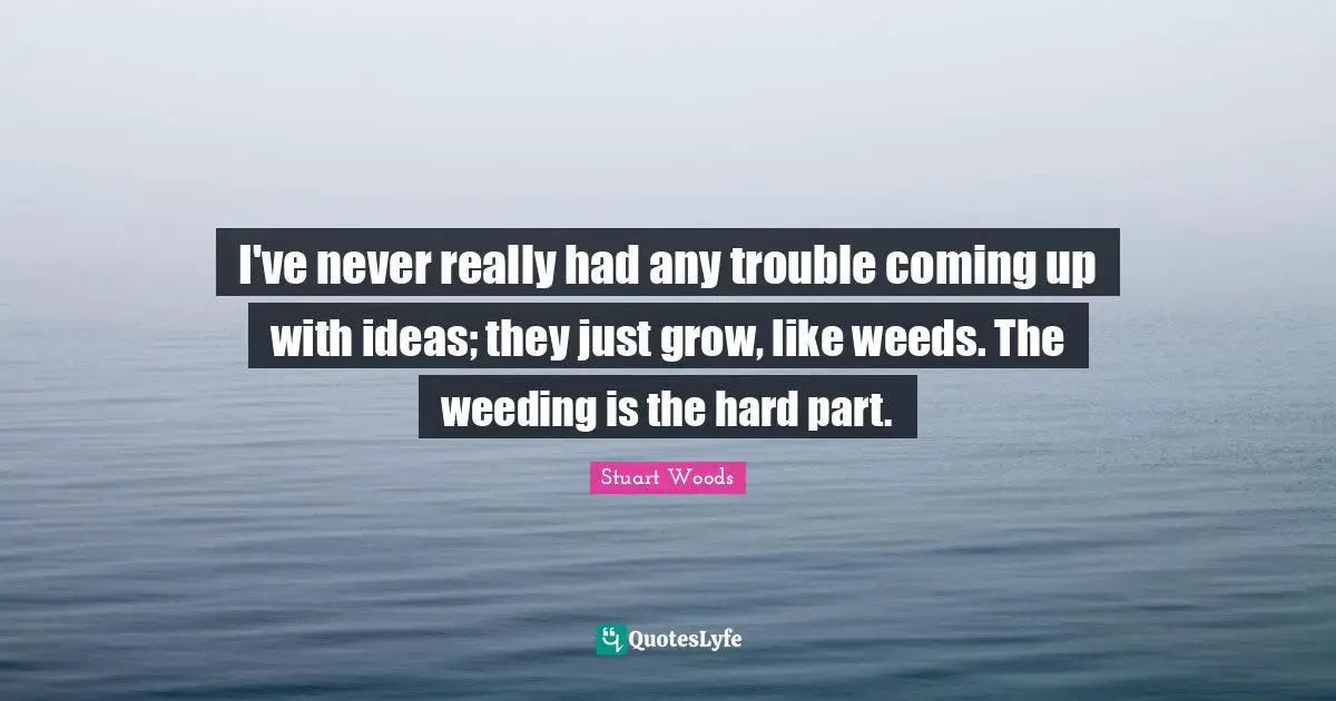 I've never really had any trouble coming up with ideas; they just grow, like weeds. The weeding is the hard part.
