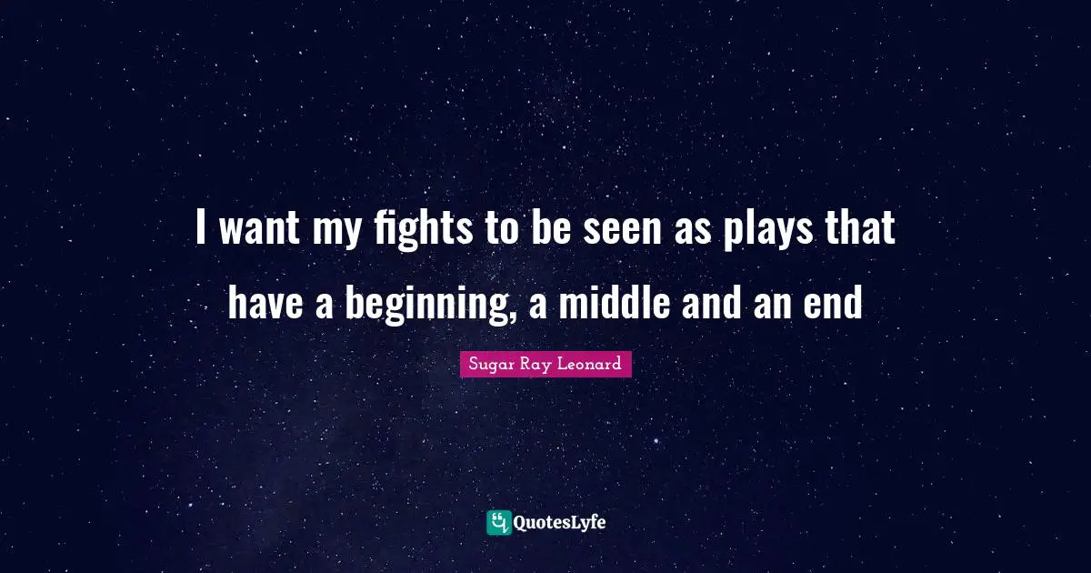 I want my fights to be seen as plays that have a beginning, a middle and an end