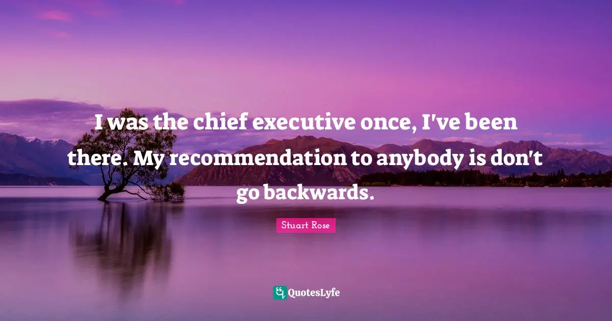 I was the chief executive once, I've been there. My recommendation to anybody is don't go backwards.