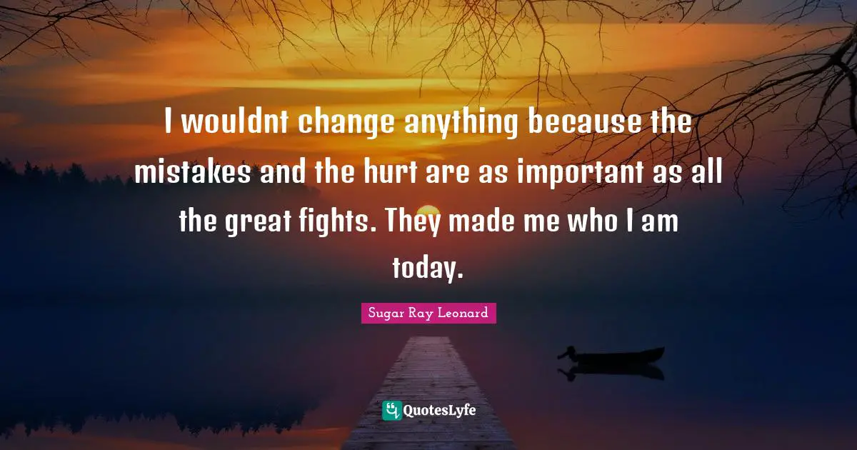 I wouldnt change anything because the mistakes and the hurt are as important as all the great fights. They made me who I am today.