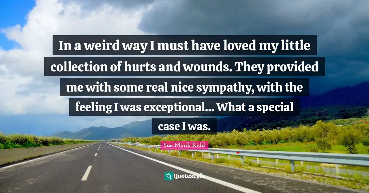 Exceptional Quotes: "In a weird way I must have loved my little collection of hurts and wounds. They provided me with some real nice sympathy, with the feeling I was exceptional... What a special case I was."
