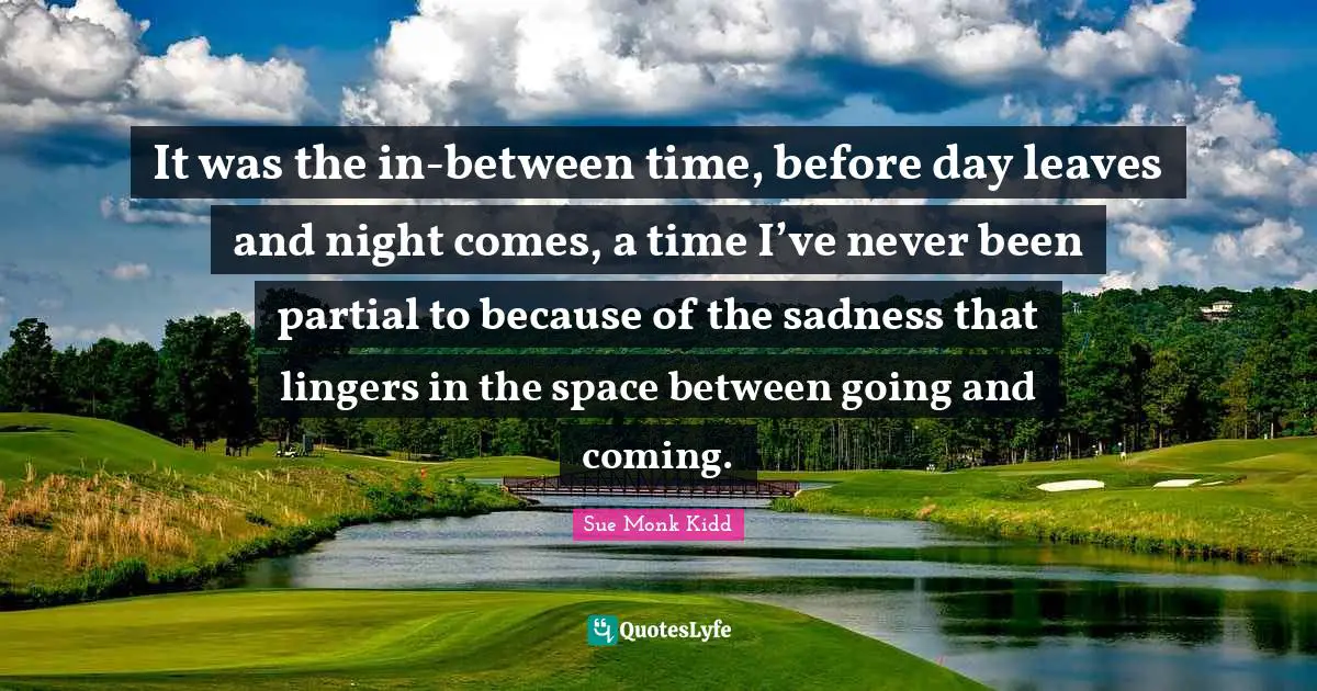 It was the in-between time, before day leaves and night comes, a time I’ve never been partial to because of the sadness that lingers in the space between going and coming.