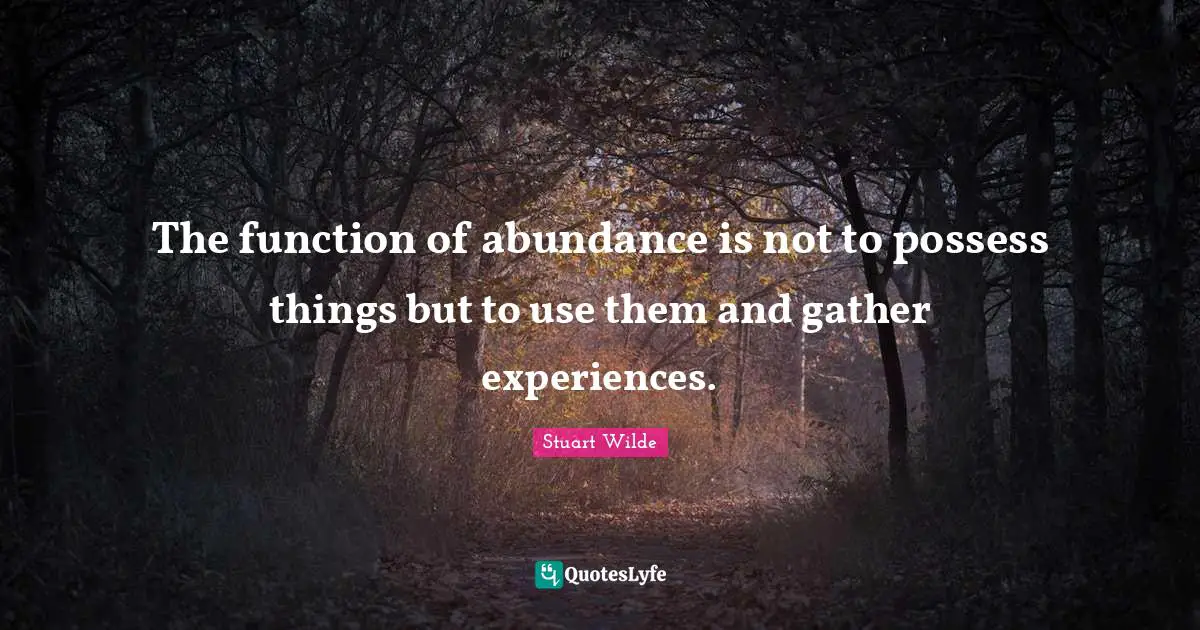 The function of abundance is not to possess things but to use them and gather experiences.