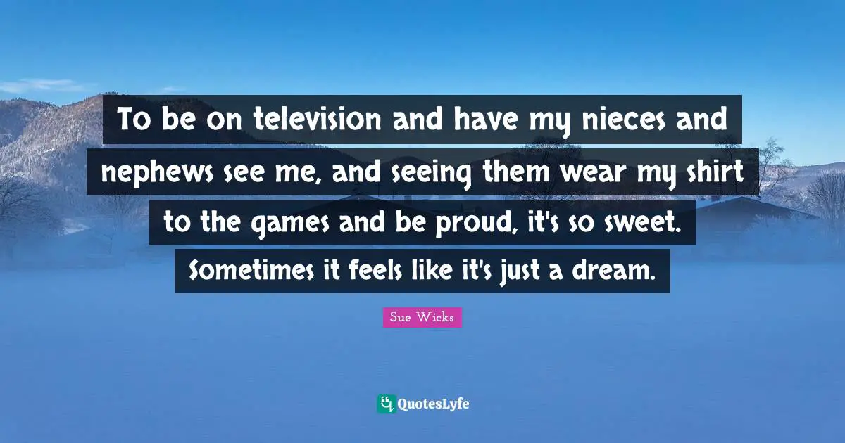 Television Quotes: "To be on television and have my nieces and nephews see me, and seeing them wear my shirt to the games and be proud, it's so sweet. Sometimes it feels like it's just a dream."