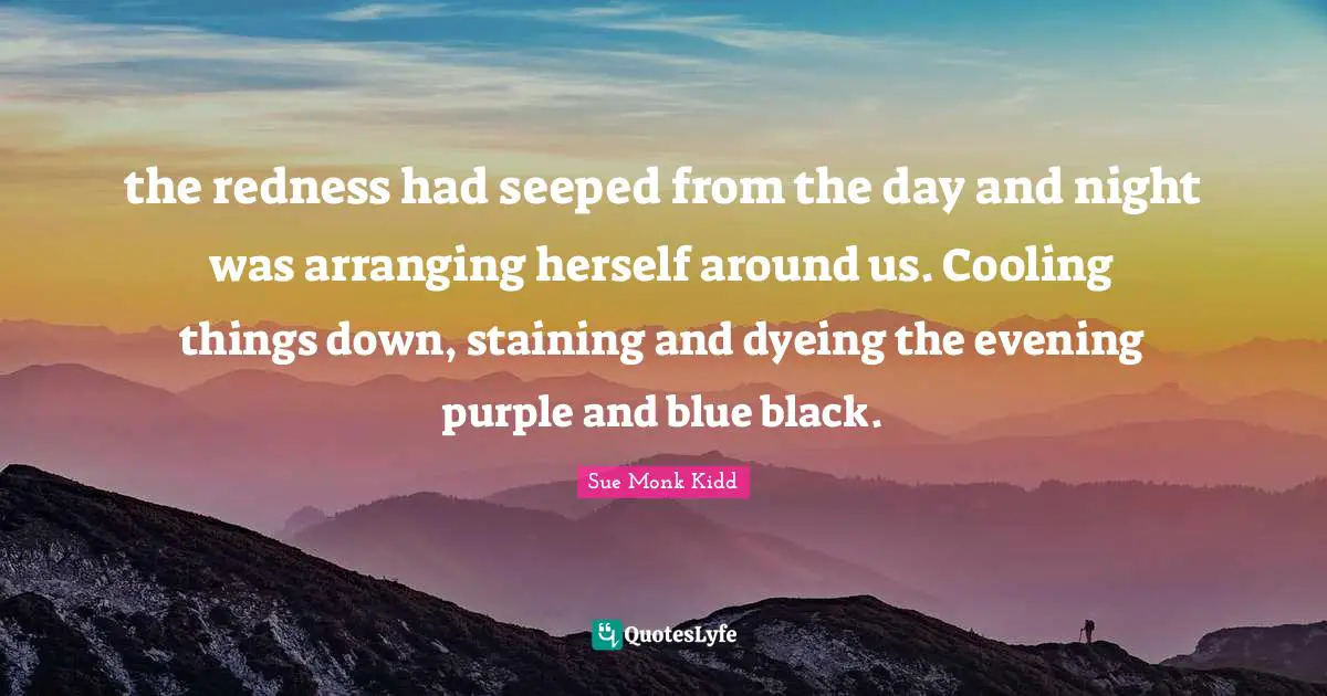 the redness had seeped from the day and night was arranging herself around us. Cooling things down, staining and dyeing the evening purple and blue black.