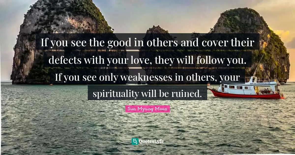 Ruined Quotes: "If you see the good in others and cover their defects with your love, they will follow you. If you see only weaknesses in others, your spirituality will be ruined."