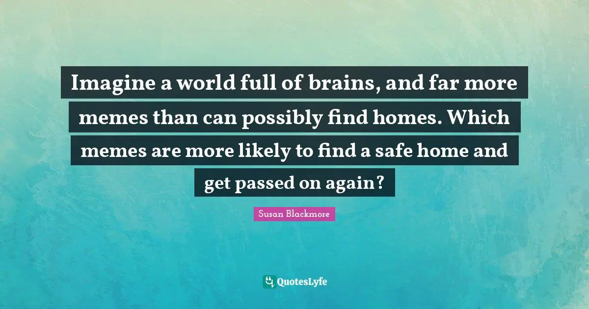 Imagine a world full of brains, and far more memes than can possibly find homes. Which memes are more likely to find a safe home and get passed on again?