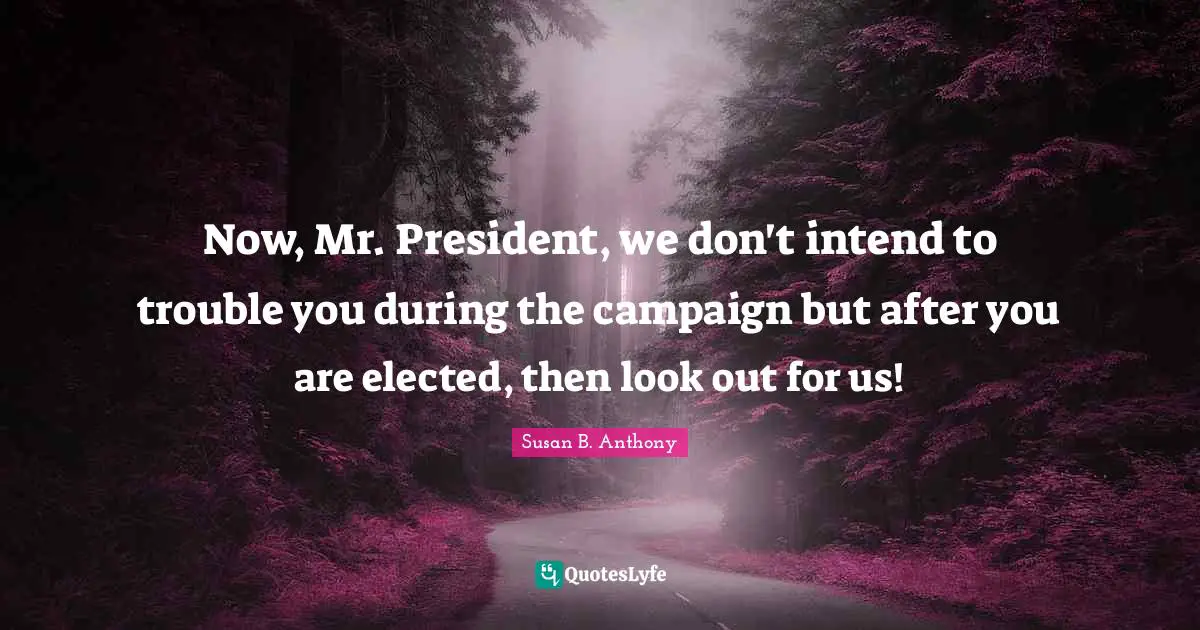 Campaigns Quotes: "Now, Mr. President, we don't intend to trouble you during the campaign but after you are elected, then look out for us!"