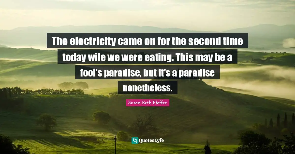 The electricity came on for the second time today wile we were eating. This may be a fool's paradise, but it's a paradise nonetheless.
