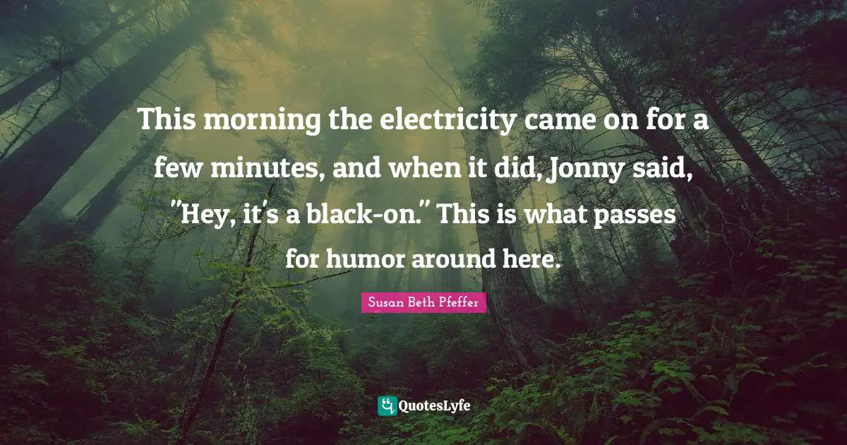 This morning the electricity came on for a few minutes, and when it did, Jonny said, "Hey, it's a black-on." This is what passes for humor around here.